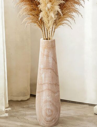 Hanobe Wooden Tall Floor Vase: 22 Inch Decorative Vases for Pampas Grass Large Vase for Boho Rustic Farmhouse Living Room Bedroom Hallway Corner Neutral Home Decor in Kuwait