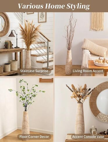 Hanobe Wooden Tall Floor Vase: 22 Inch Decorative Vases for Pampas Grass Large Vase for Boho Rustic Farmhouse Living Room Bedroom Hallway Corner Neutral Home Decor in Kuwait