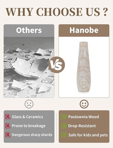 Hanobe Wooden Tall Floor Vase: 22 Inch Decorative Vases for Pampas Grass Large Vase for Boho Rustic Farmhouse Living Room Bedroom Hallway Corner Neutral Home Decor in Kuwait