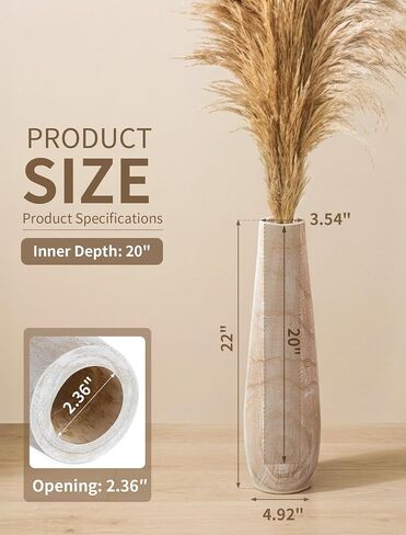 Hanobe Wooden Tall Floor Vase: 22 Inch Decorative Vases for Pampas Grass Large Vase for Boho Rustic Farmhouse Living Room Bedroom Hallway Corner Neutral Home Decor in Kuwait