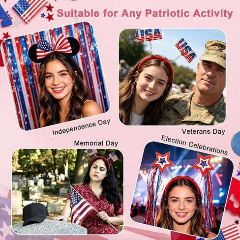 9PCS 4th of July Headbands, Patriotic Boppers Party Accessories Red White Blue Headpiece Bulk Memorial Day Headband USA Flag Headwear for Independence Day Party Favors in Kuwait