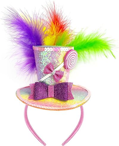 Mini Top Hat Lollipop Headband with Bows Sequins Candy Headbands for Women Cosplay Party Halloween Costume in Kuwait