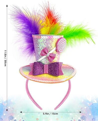 Mini Top Hat Lollipop Headband with Bows Sequins Candy Headbands for Women Cosplay Party Halloween Costume in Kuwait