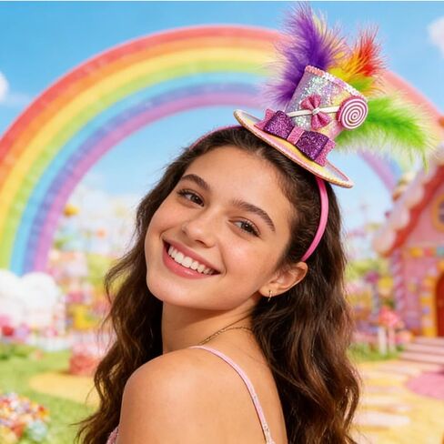 Mini Top Hat Lollipop Headband with Bows Sequins Candy Headbands for Women Cosplay Party Halloween Costume in Kuwait