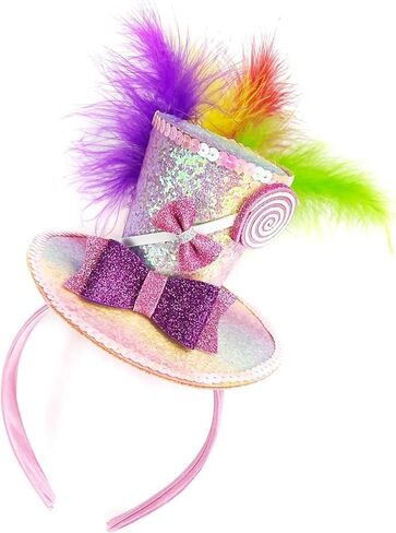 Mini Top Hat Lollipop Headband with Bows Sequins Candy Headbands for Women Cosplay Party Halloween Costume in Kuwait