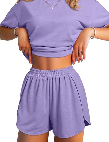 JUSTFASHIONNOW Split Short Bamboo Pajama Set Cute Summer Pjs for Women 2 Piece Short Sleeve Lounge Sets Soft Sleepwear in Kuwait