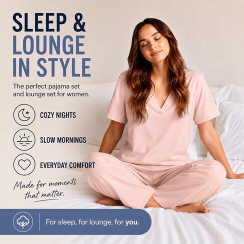 P-Jamas | Pajamas for Women Set Sporty Butterknit Soft Pima 100% Cotton Lounge Set | 2 Piece Women's Pajama Set Short Sleeve in Saudi Arabia