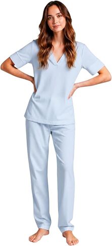 P-Jamas | Pajamas for Women Set Sporty Butterknit Soft Pima 100% Cotton Lounge Set | 2 Piece Women's Pajama Set Short Sleeve in Saudi Arabia