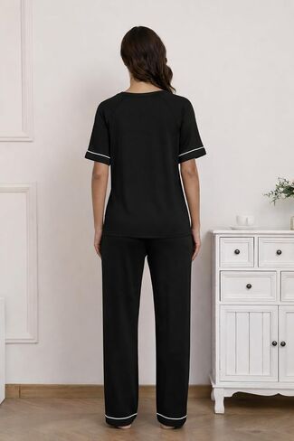 Ekouaer Womens Pajama Set Short Sleeve Pajamas Top and Pants V Neck Pjs Set Soft Loungewear with Pockets in Kuwait