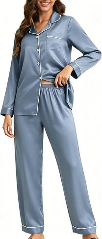 THXSILK 100% Mulberry Silk Pajamas Set for Women 2 Piece Silk long Sleeve Sleepwear Pj Set Button Down Loungewear in Saudi Arabia