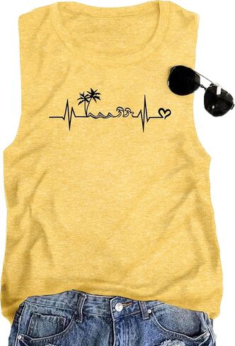 Hello Sunshine Summer Tank Tops for Women Racerback Sleeveless Graphic Casual Shirts Loose Fit Beach Vacation Cami Tops in Saudi Arabia