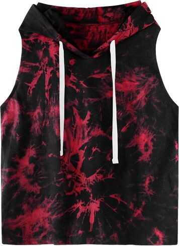 Remidoo Women Sleeveless Hoodie Workout Tie Dye Tank Tops Gym Athletic Activewear in Kuwait