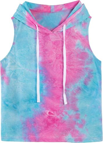 Remidoo Women Sleeveless Hoodie Workout Tie Dye Tank Tops Gym Athletic Activewear in Kuwait