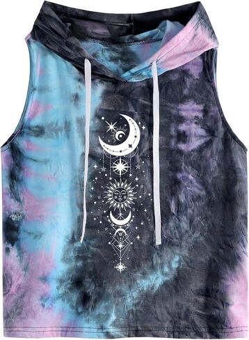 Remidoo Women Sleeveless Hoodie Workout Tie Dye Tank Tops Gym Athletic Activewear in Kuwait