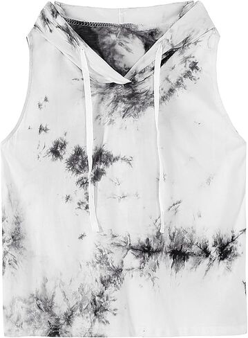 Remidoo Women Sleeveless Hoodie Workout Tie Dye Tank Tops Gym Athletic Activewear in Kuwait