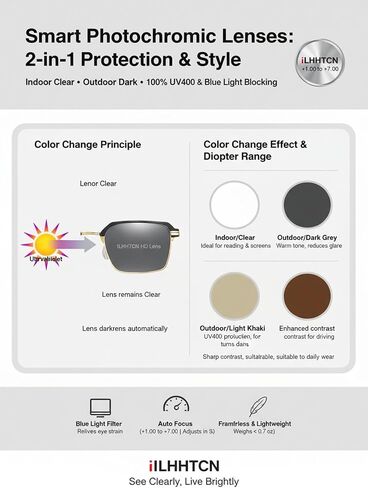 Frameless Smart Zoom Reading Glasses for Men & Women, Auto Focus Distance Near Progressive Multi-focus HD Vision in Kuwait