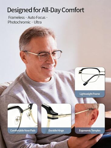 Frameless Smart Zoom Reading Glasses for Men & Women, Auto Focus Distance Near Progressive Multi-focus HD Vision in Kuwait