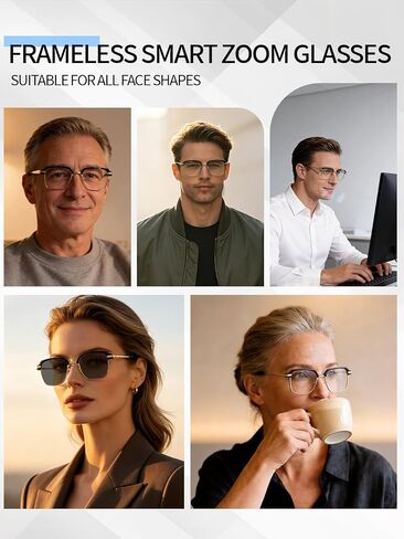 Frameless Smart Zoom Reading Glasses for Men & Women, Auto Focus Distance Near Progressive Multi-focus HD Vision in Kuwait