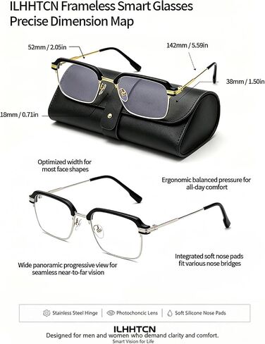 Frameless Smart Zoom Reading Glasses for Men & Women, Auto Focus Distance Near Progressive Multi-focus HD Vision in Kuwait