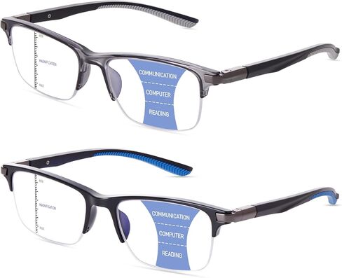 2 Pack Progressive Multifocal Reading Glasses for Men Semi Rimless TR90 Frame Rubber Tips Blue Light Blocking Lens Near to Intermediate Vision Reinforced Metal Hinge Computer Readers,2.50x in Saudi Arabia