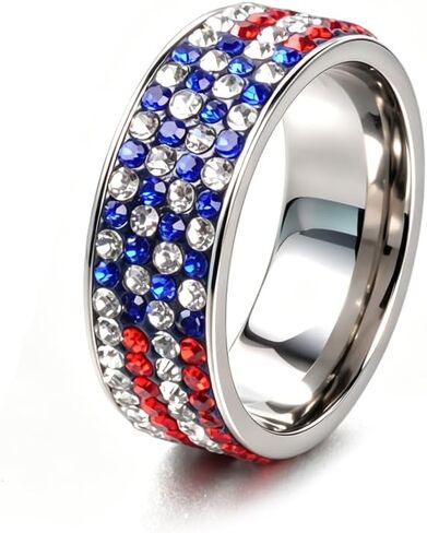 Patriotic American Flag Ring for Women Men – Rhinestone Crystal USA Flag Stainless Steel Band in Saudi Arabia