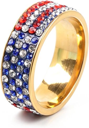 Patriotic American Flag Ring for Women Men – Rhinestone Crystal USA Flag Stainless Steel Band in Saudi Arabia