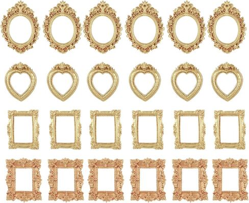 24pcs Vintage Resin Picture Frame - Mini Antique Photo Holder - DIY Picture Frames Dollhouse Display Holder for Mini Gallery Wall Art in Kuwait