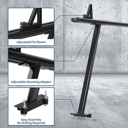 Universal Steel Truck Ladder Rack, 1000 Lbs Capacity Adjustable Pickup Bed Rack, 52"-82" Crossbar for Kayak, Lumber, Ladder, Rooftop Tent, Surfboard – No-Drill Heavy Duty Rack for Trucks in Saudi Arabia