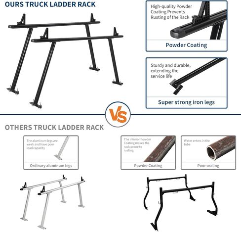 Universal Steel Truck Ladder Rack, 1000 Lbs Capacity Adjustable Pickup Bed Rack, 52"-82" Crossbar for Kayak, Lumber, Ladder, Rooftop Tent, Surfboard – No-Drill Heavy Duty Rack for Trucks in Saudi Arabia
