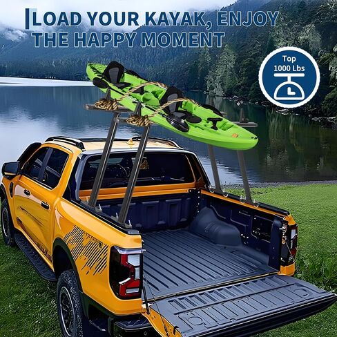 Universal Steel Truck Ladder Rack, 1000 Lbs Capacity Adjustable Pickup Bed Rack, 52"-82" Crossbar for Kayak, Lumber, Ladder, Rooftop Tent, Surfboard – No-Drill Heavy Duty Rack for Trucks in Saudi Arabia