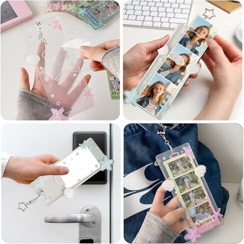2 Pieces Angel Wings Photocard Holder Keychain | 4-Grid Picture Frame with Protective Sleeves | Clear Acrylic Photo Display for K-pop, and Travel Photos | Portable and Decorative in Kuwait