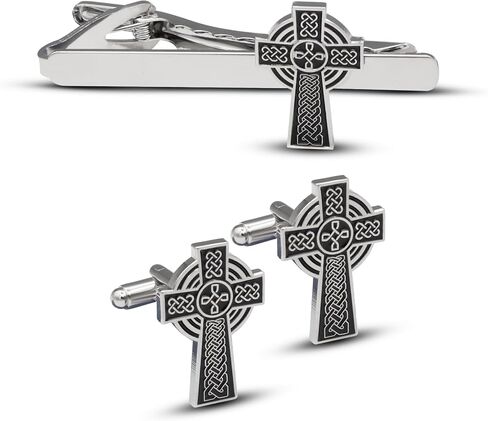 Celtic Cross Cufflinks and Tie Clip Set, Religious Theme, Gift for Military, Birthday in Saudi Arabia