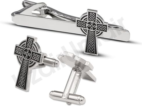 Celtic Cross Cufflinks and Tie Clip Set, Religious Theme, Gift for Military, Birthday in Saudi Arabia