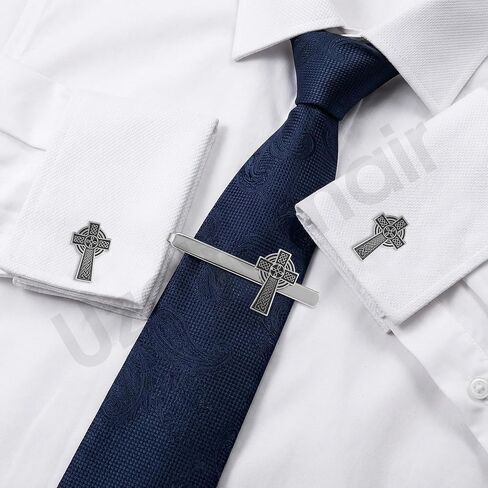 Celtic Cross Cufflinks and Tie Clip Set, Religious Theme, Gift for Military, Birthday in Saudi Arabia