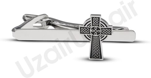 Celtic Cross Cufflinks and Tie Clip Set, Religious Theme, Gift for Military, Birthday in Saudi Arabia