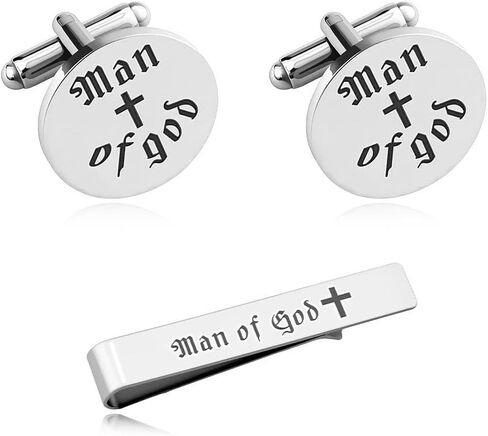 Man Of God Fathers Day Gift for Dad Grandpa Uncle Birthday Gifts for Grandson Son Graduation Gift Cufflinks And Tie Clip Set in Kuwait