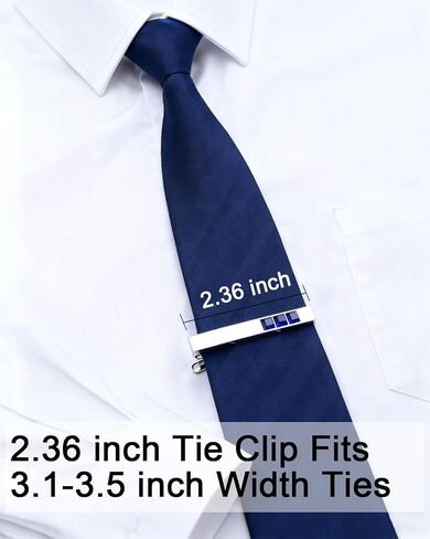 Silver Tie Clips for Men with Crystal, 2.36 Inch Tie Clip Tie Bar Tie Pins for Standard Ties, Silver Men's Tie Clip Tie Clasps Unique Men's Accessories Gifts for Business, Weddings, Formal Events in Kuwait