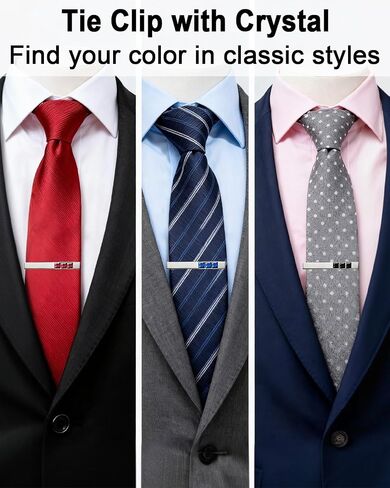 Silver Tie Clips for Men with Crystal, 2.36 Inch Tie Clip Tie Bar Tie Pins for Standard Ties, Silver Men's Tie Clip Tie Clasps Unique Men's Accessories Gifts for Business, Weddings, Formal Events in Kuwait