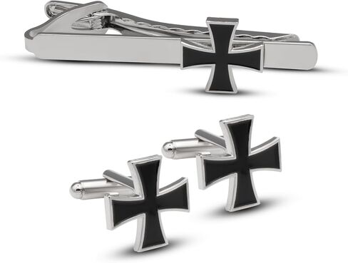 Knights Templar Cross Cuff Links and Tie Clip Set, Religious Theme, for Birthdays, Ceremonies, and Military Events in Saudi Arabia