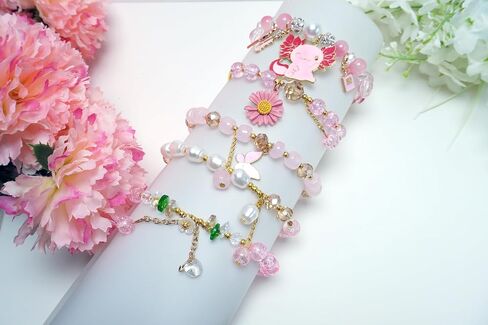5PCS Beaded Charm Bracelets for Girls Axolotl Dainty Kawaii Crystal Beads Bracelets Set for Teens Girls Adjustable Stretch Bracelet Birthday Graduation Gift For Daughter Niece Granddaughter in Saudi Arabia