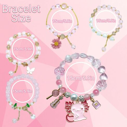 5PCS Beaded Charm Bracelets for Girls Axolotl Dainty Kawaii Crystal Beads Bracelets Set for Teens Girls Adjustable Stretch Bracelet Birthday Graduation Gift For Daughter Niece Granddaughter in Saudi Arabia
