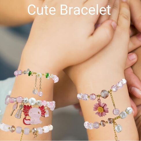 5PCS Beaded Charm Bracelets for Girls Axolotl Dainty Kawaii Crystal Beads Bracelets Set for Teens Girls Adjustable Stretch Bracelet Birthday Graduation Gift For Daughter Niece Granddaughter in Saudi Arabia