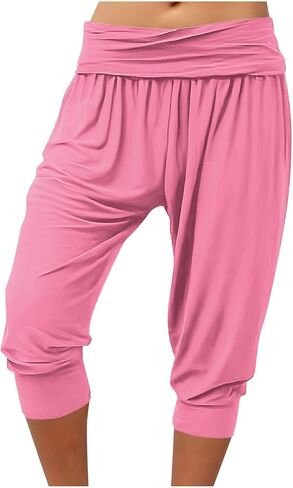 SHOPESSA Ruched Waist Capri Pants for Women Baggy Casual Dancing Yoga Harem Capris Stretchy Fitness Workout Cropped Sweatpant in Saudi Arabia