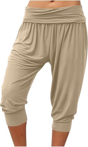 SHOPESSA Ruched Waist Capri Pants for Women Baggy Casual Dancing Yoga Harem Capris Stretchy Fitness Workout Cropped Sweatpant in Saudi Arabia