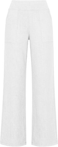 Straight Leg Linen Trousers Women Light Weight Pants for Summer Bottoms Dressy Casual Elastic High Waisted Trousers in Kuwait