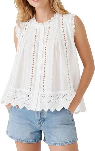 Womens Boho Sleeveless Eyelet Top - Button Front Flounce Hem Summer Casual Tank Top for Beach Vacation in Kuwait