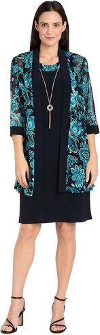 R&M Richards Women's Foil Print Floral Power Mesh ¾ Sleeves Jacket & Shift Dress Set - Spring Summer Wear in Kuwait