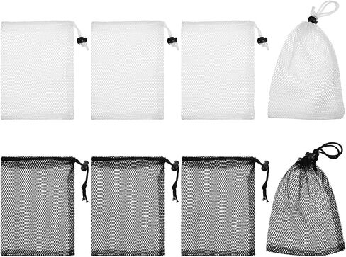 Bremorou 8 PCS Small Mesh Drawstring Bags 7.87 × 5.9 Inch Nylon Mesh Bags with Cord Lock Net Bag Mini Portable Storage Chum Bag for Travel Goods Lipstick Cosmetic Jewelry Toy (Black, White) in Saudi Arabia