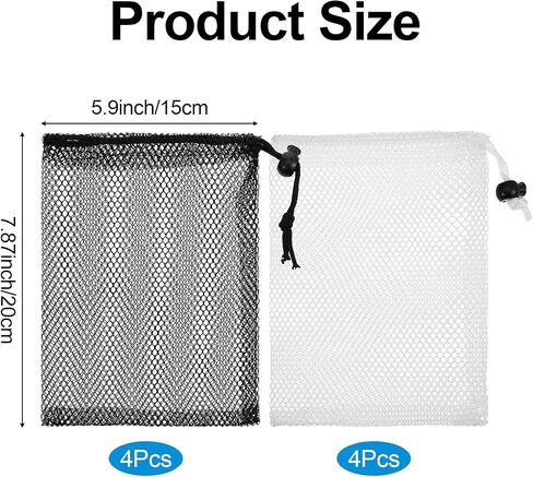 Bremorou 8 PCS Small Mesh Drawstring Bags 7.87 × 5.9 Inch Nylon Mesh Bags with Cord Lock Net Bag Mini Portable Storage Chum Bag for Travel Goods Lipstick Cosmetic Jewelry Toy (Black, White) in Saudi Arabia