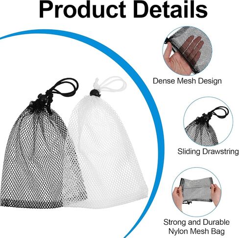 Bremorou 8 PCS Small Mesh Drawstring Bags 7.87 × 5.9 Inch Nylon Mesh Bags with Cord Lock Net Bag Mini Portable Storage Chum Bag for Travel Goods Lipstick Cosmetic Jewelry Toy (Black, White) in Saudi Arabia